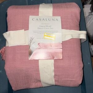 King Heavyweight Linen Blend Duvet & Sham Set Rose - Casaluna